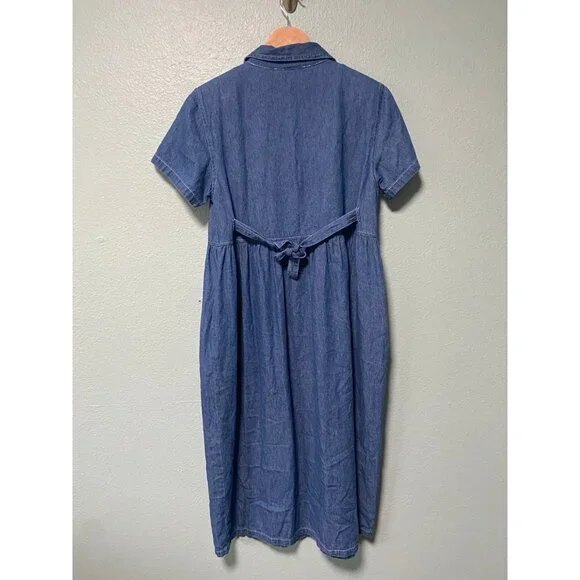 Vintage Stonybrook Women's Blue‎ Denim Floral Button Dress with Tie Size Small - Picture 2 of 10